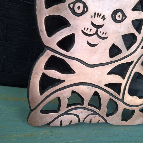 Vintage Cat Hot Pad Trivet Copper Kitchen Decor Pot Holder - Picture 7 of 16